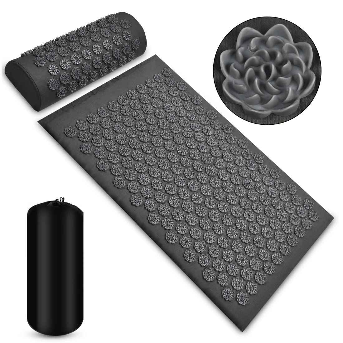Tapis d'acupression | tapis de massage avec oreiller gris Bien - être Shop
