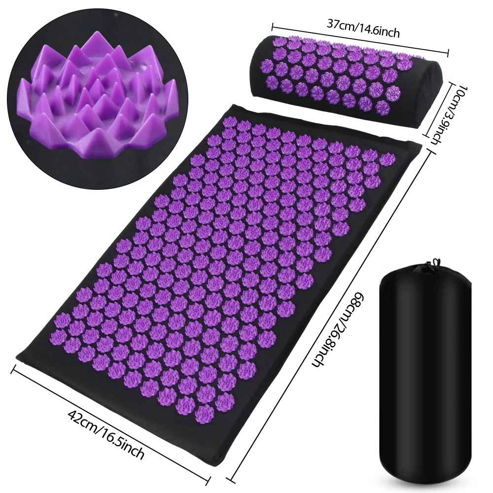Tapis d'acupression | tapis de massage avec oreiller violet Bien - être Shop